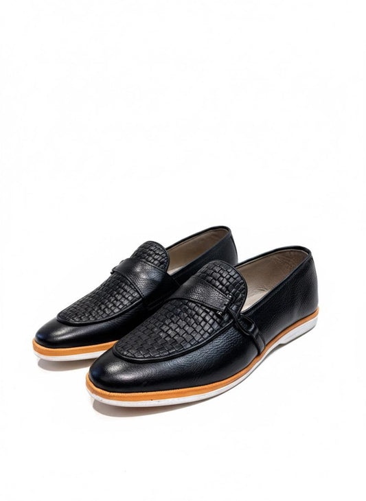 Black Woven Leather Loafer