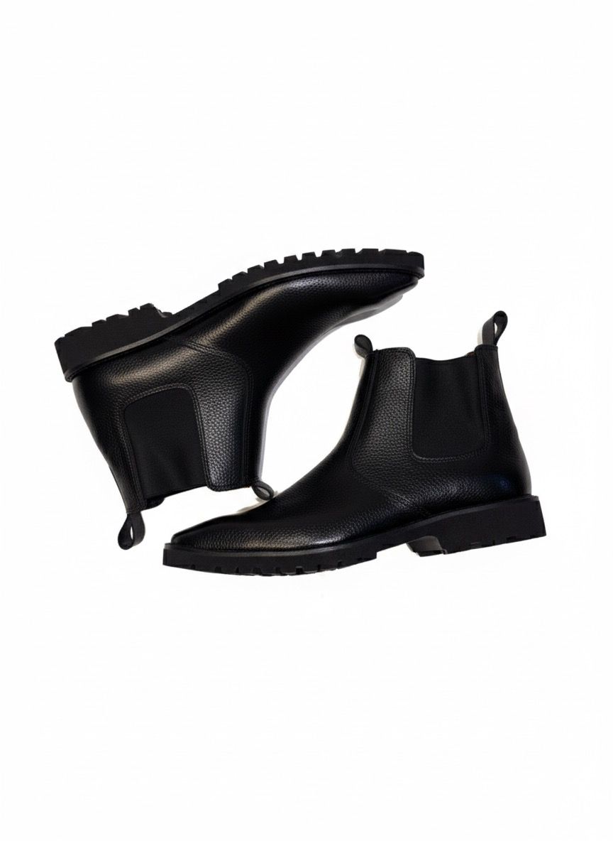 Black Leather Chelsea Boots (Lug Sole)
