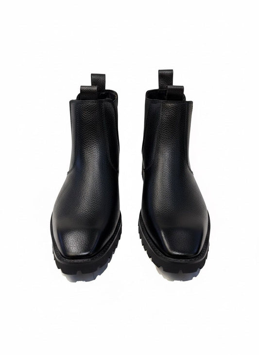 Black Leather Chelsea Boots (Lug Sole)