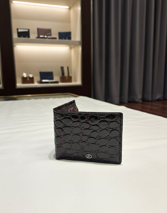 Black Crocodile Pattern Bifold Leather Wallet