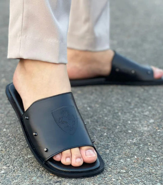 Men’s Brown Leather Slide Sandals