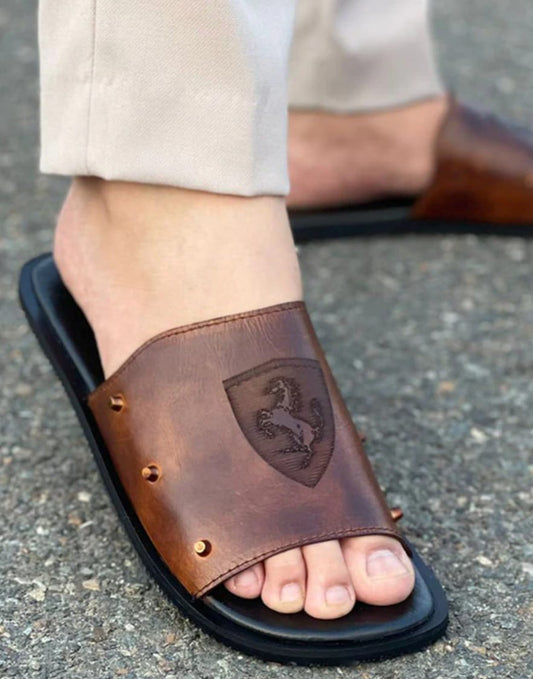 Men’s Brown Leather Slide Sandals