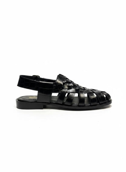 Black Woven Leather Fisherman Sandals