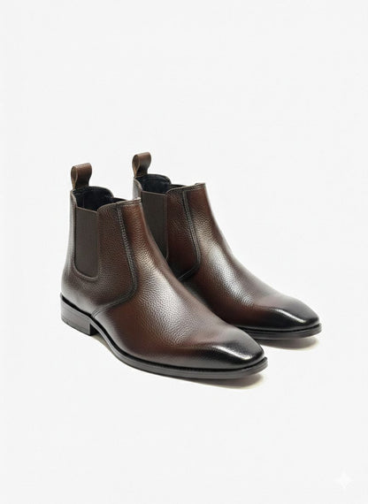 Dark Brown Textured Leather Chelsea shoes