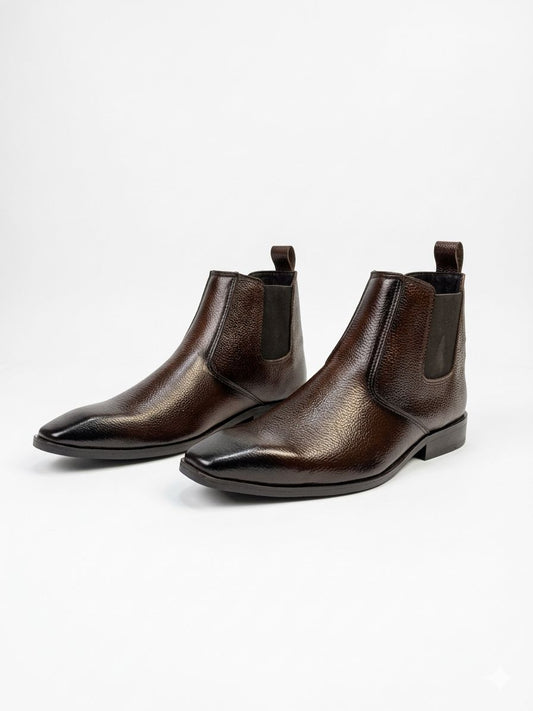 Dark Brown Textured Leather Chelsea shoes