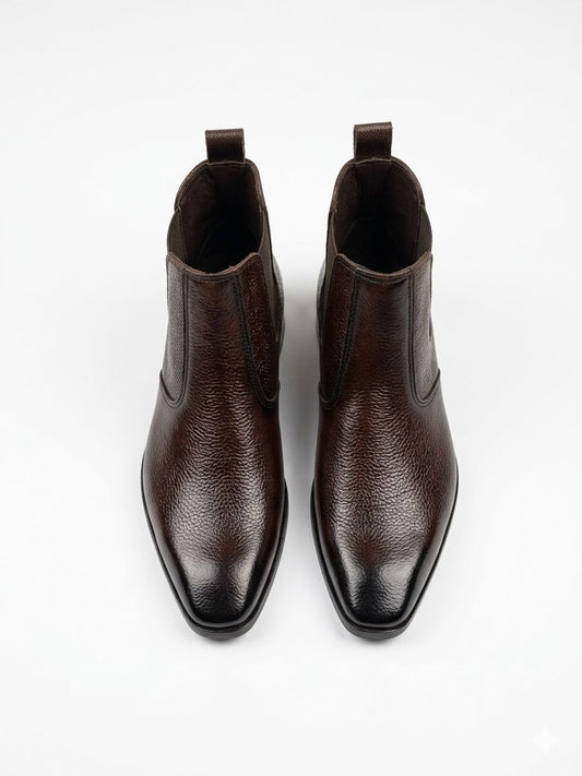 Dark Brown Textured Leather Chelsea shoes