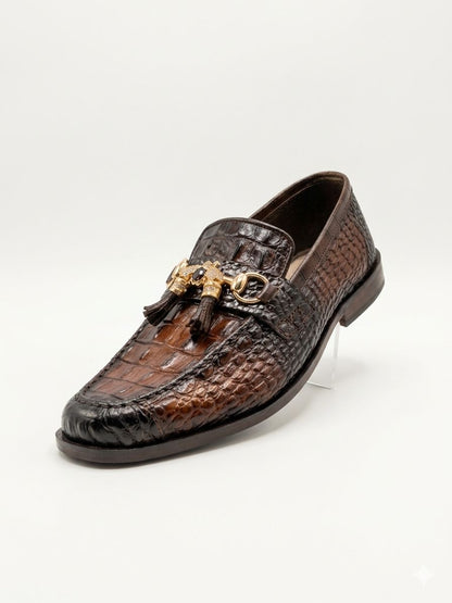Burnished Brown Crocodile Leather Tassel Loafer
