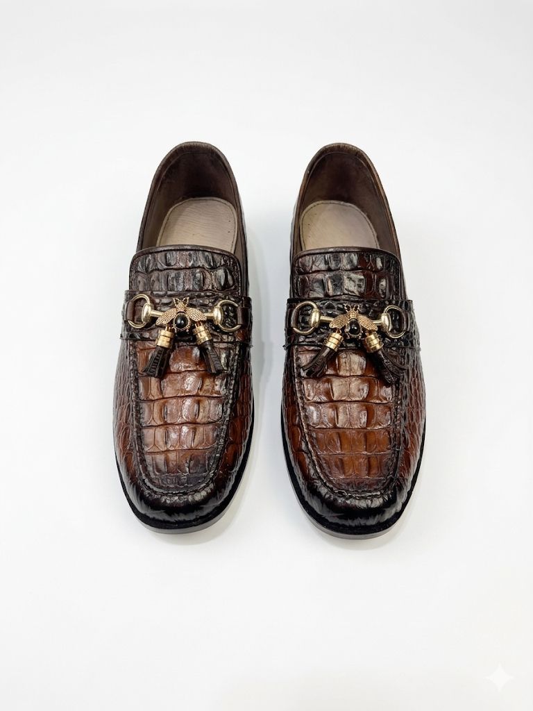 Burnished Brown Crocodile Leather Tassel Loafer