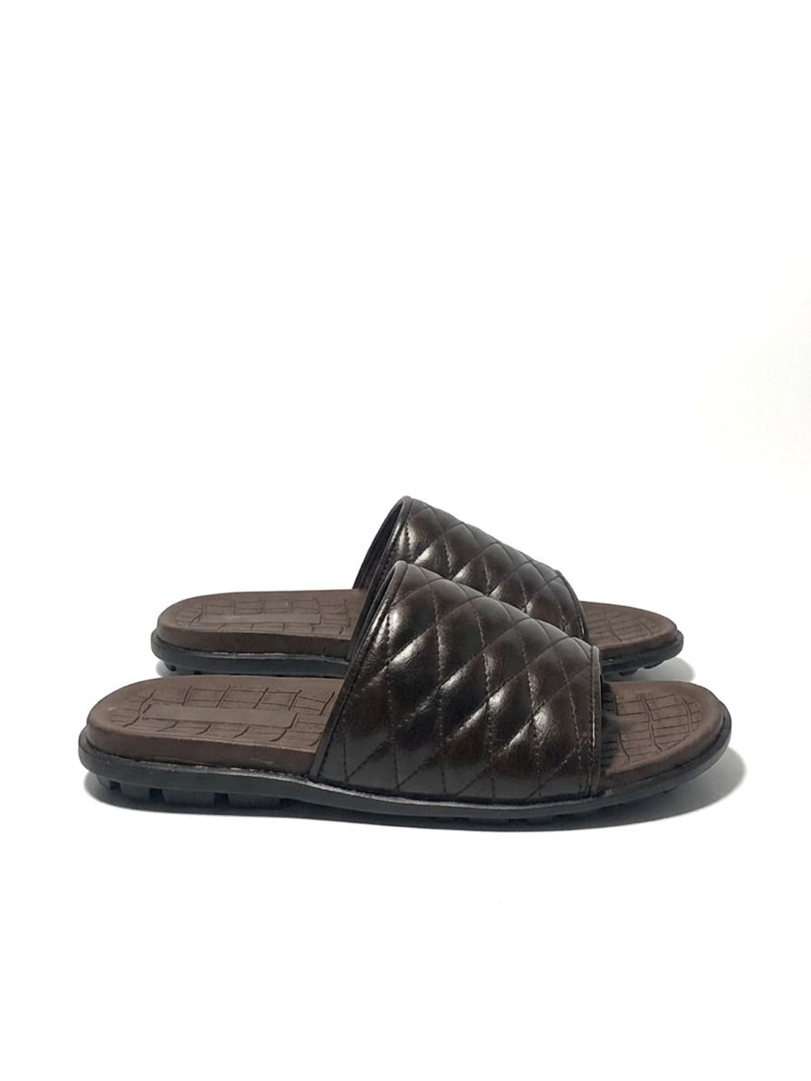Brown Quilted Leather Slide Sandals