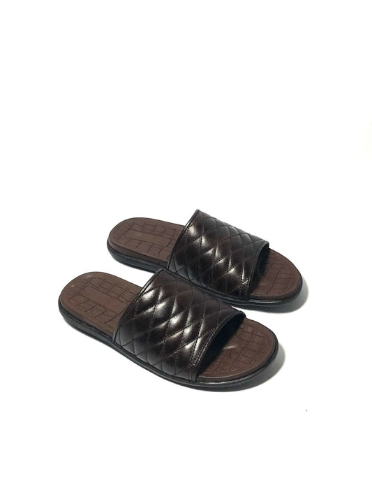 Brown Quilted Leather Slide Sandals