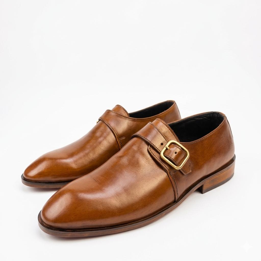 Brown Leather Monk Strap Shoes