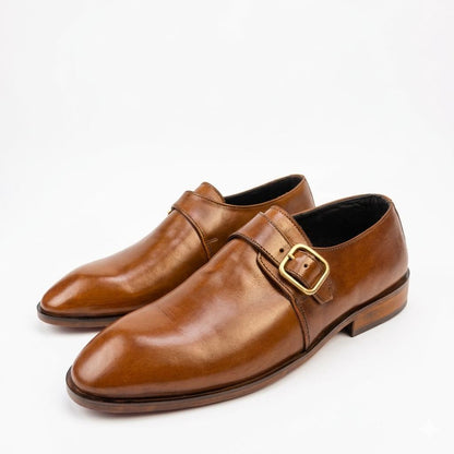 Brown Leather Monk Strap Shoes
