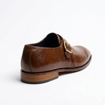 Brown Leather Monk Strap Shoes