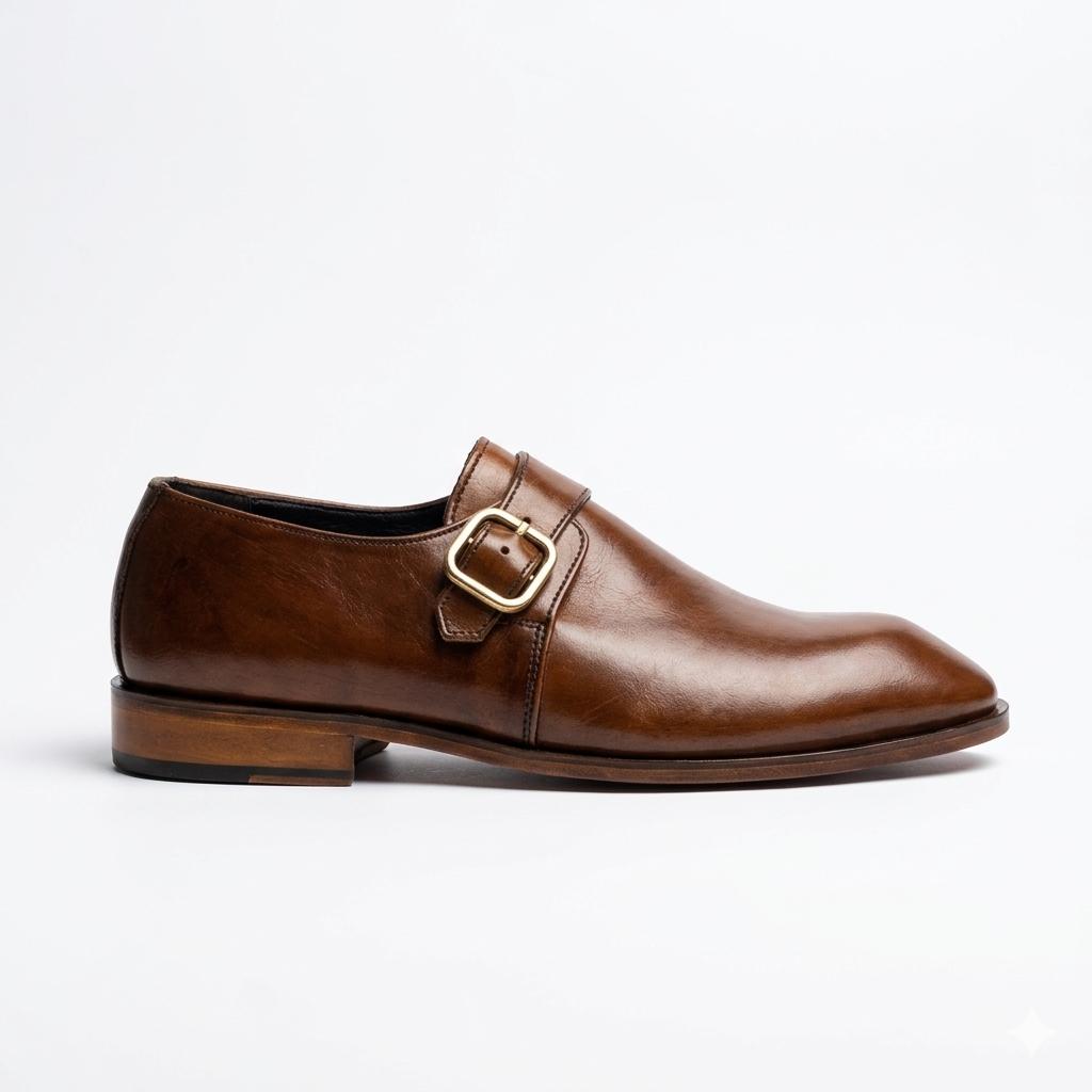 Brown Leather Monk Strap Shoes