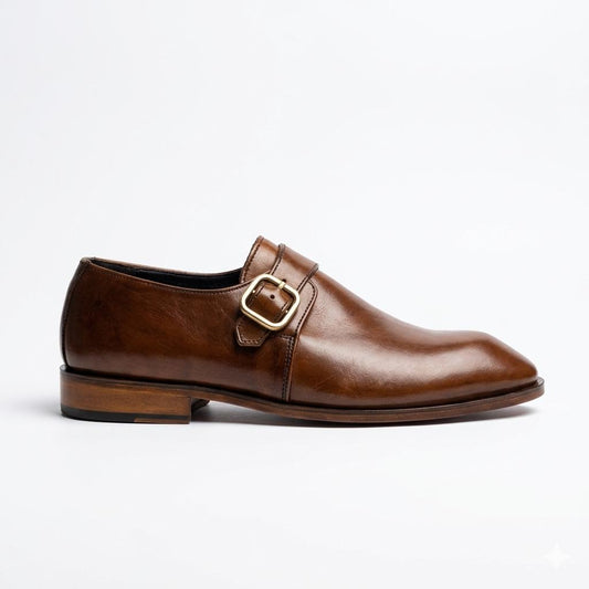 Brown Leather Monk Strap Shoes