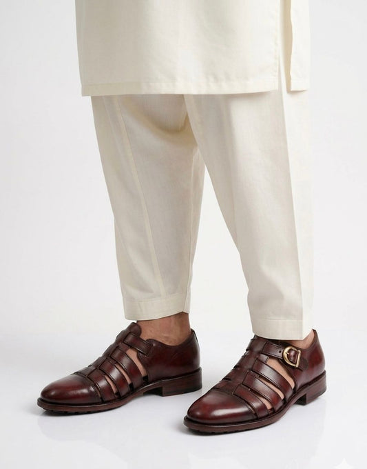 ASF Leather Burgundy Fisherman Sandal Shoes