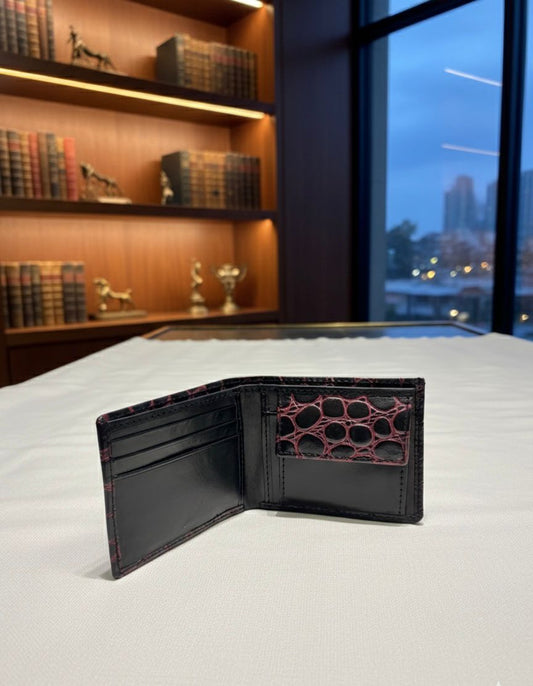 Black Crocodile Pattern Bifold Leather Wallet