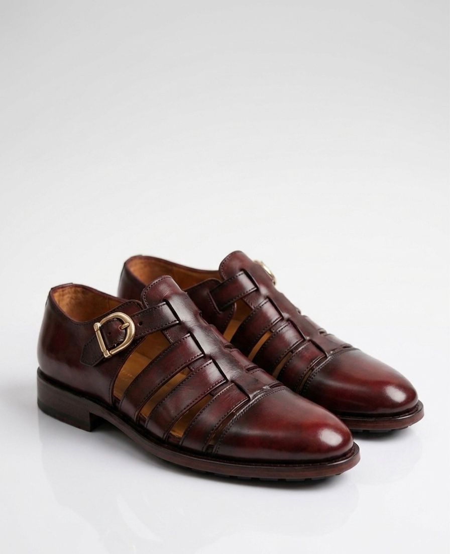 ASF Leather Burgundy Fisherman Sandal Shoes