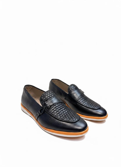 Black Woven Leather Loafer