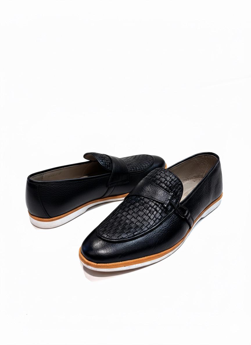 Black Woven Leather Loafer