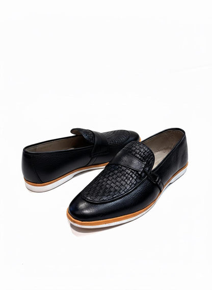 Black Woven Leather Loafer